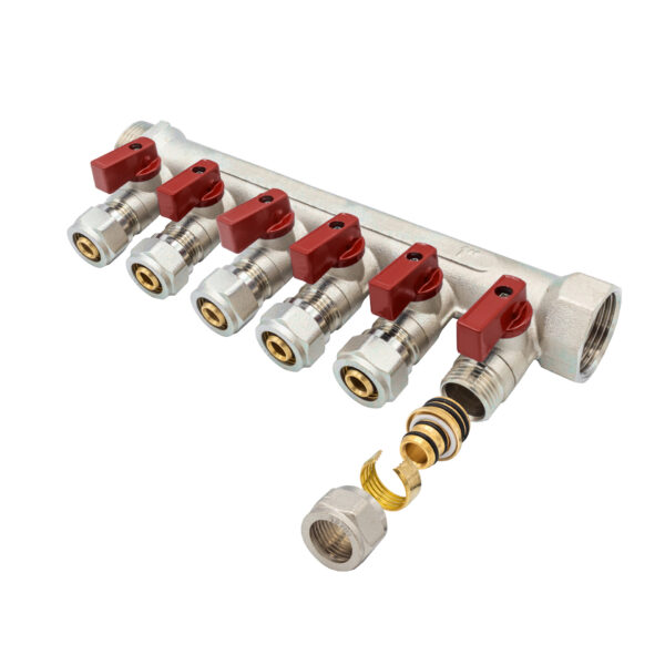 MANIFOLD WITH BALL VALVE MF-1" 6X16 RED