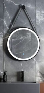 ALONI BELTIA MIRROR - WITH LED LIGHTING - ROUND - WITH FRAME - WITH IMITATION LEATHER STRAP AND HOOK - LED COLOR TEMPERATURE 3500-6500K - 80CM - MATT BLACK - Image 3