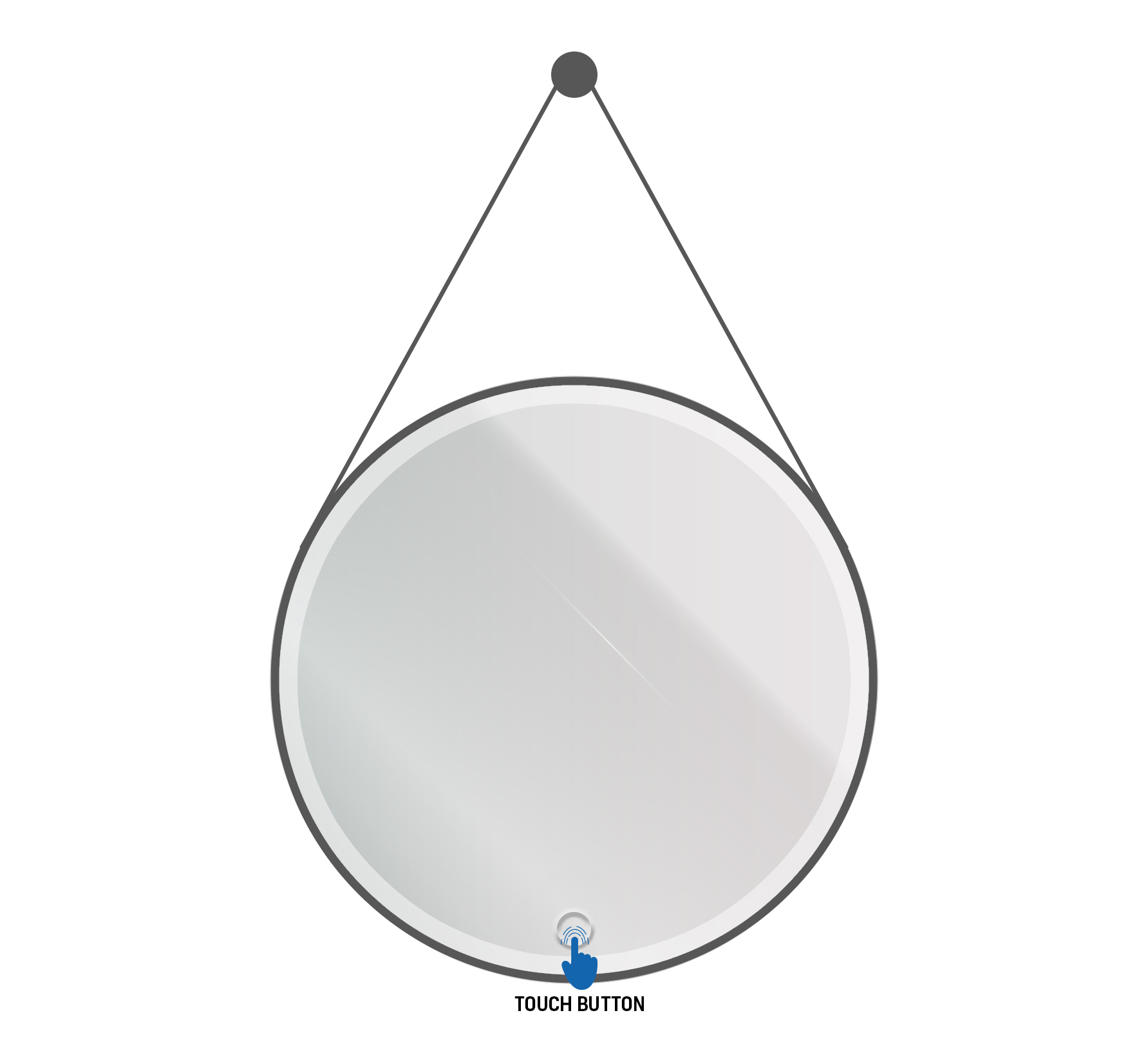 LDZP1077.jpg ALONI BELTIA MIRROR - WITH LED LIGHTING - ROUND - WITH FRAME - WITH IMITATION LEATHER STRAP AND HOOK - LED COLOR TEMPERATURE 3500-6500K - 60CM - MATT BLACK - Image 1