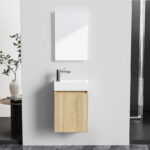 ALONI ZYRO TOILET FURNITURE SET - COMPLETE - CABINET WITH 1 DOOR - HANDLELESS - SOFT CLOSE - REVERSIBLE - MIRROR - TOILET BASIN - 40,5X22,5 CM - LIGHT OAK/GLOSSY WHITE