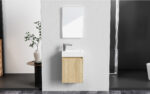 ALONI ZYRO TOILET FURNITURE SET - COMPLETE - CABINET WITH 1 DOOR - HANDLELESS - SOFT CLOSE - REVERSIBLE - MIRROR - TOILET BASIN - 40,5X22,5 CM - LIGHT OAK/GLOSSY WHITE