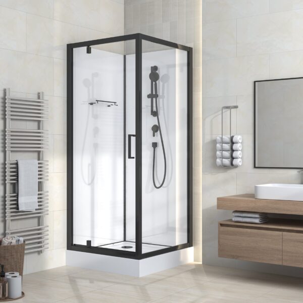 RIMO COMPLETE SHOWER ENCLOSURE WITH SWING DOOR- REVERSIBLE - 80X215X80 CM - MATT BLACK - CLEAR GLASS
