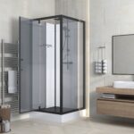 CABINE DE DOUCHE COMPLÈTE MARANI AVEC PORTE BATTANTES - RÉVERSIBLE - 90X225X90 CM - NOIR MAT - VERRE FUMÉ GRIS – Image 2