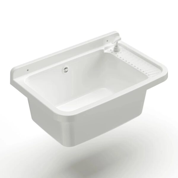 SPILL SINK – WITH SOAP DISPENSER, FIXATION MATERIAL, DRAIN AND SYPHON – PLASTIC (POLYPROPYLENE) – 25X40X60CM – WHITE