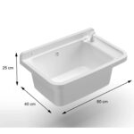 ÉVIER UTILITAIRE - AVEC DISTRIBUTEUR DE SAVON, MONTAGE MURAL, DRAIN ET SIPHON - PLASTIQUE (POLYPROPYLÈNE) - 25X40X60CM - BLANC – Image 2