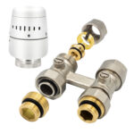 BELRAD H-BLOCK – COMPLETE RADIATOR CONNECTION SET – WITH THERMOSTAT KNOB – STRAIGHT – FLOOR CONNECTION - M30 – 1/2MX16/2 – NICKEL/WHITE