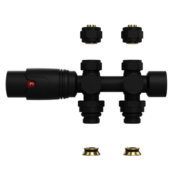 RADIATOR VALVE – DESIGN – THERMOSTATIC – WALL AND FLOOR CONNECTION – 1/2MX16/2 M30 – BLACK MATT