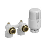 BELRAD H-BLOCK – COMPLETE RADIATOR CONNECTION SET – WITH THERMOSTAT KNOB – ANGLED – WALL CONNECTION - M30 – 1/2MX16/2 – GLOSSY WHITE