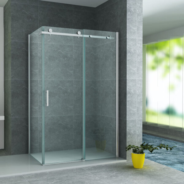ALONI SHOWER ENCLOSURE WITH SLIDING DOOR AND SIDE PANEL - WITH ANTI-CALCAIRE TREATMENT - REVERSIBLE - 8MM SAFETY GLASS - 80X120X195 CM - CHROME - CLEAR GLASS