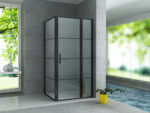 ALONI SHOWER CABIN WITH PIVOT DOOR, FIXED PANEL AND SIDE PANEL - ANTI-LIME TREATMENT - REVERSIBLE - 8MM SAFETY GLASS - 90X140X200 CM - MATTE BLACK - CLEAR GLASS WITH BLACK GRID