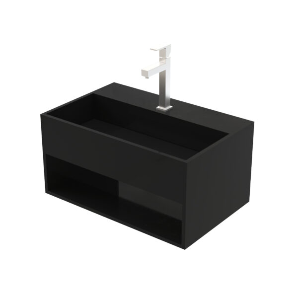 SOLID SURFACE WASHBASIN WITH INVISIBLE DRAIN AND CUT-OUT (50X32,4X25CM) -MATT BLACK