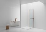 CURVY WALK-IN SHOWER WITH TOWEL RAIL - CURVED - ANTI-LIMESCALE TREATMENT - REVERSIBLE - 8MM SAFETY GLASS - 100X200CM - BRUSHED COPPER - CURVED - CLEAR GLASS