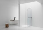 CURVY WALK-IN SHOWER WITH TOWEL RAIL - CURVED - ANTI-LIMESCALE TREATMENT - REVERSIBLE - 8MM SAFETY GLASS - 100X200CM - GUNMETAL - CLEAR GLASS