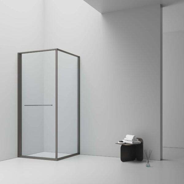 INSLIDE SHOWER ENCLOSURE - INWARD OPENING SLIDING DOOR AND SIDE PANEL - SPACE-SAVING - REVERSIBLE - 6MM SAFETY GLASS - 90X90X200 CM - GUNMETAL - CLEAR GLASS