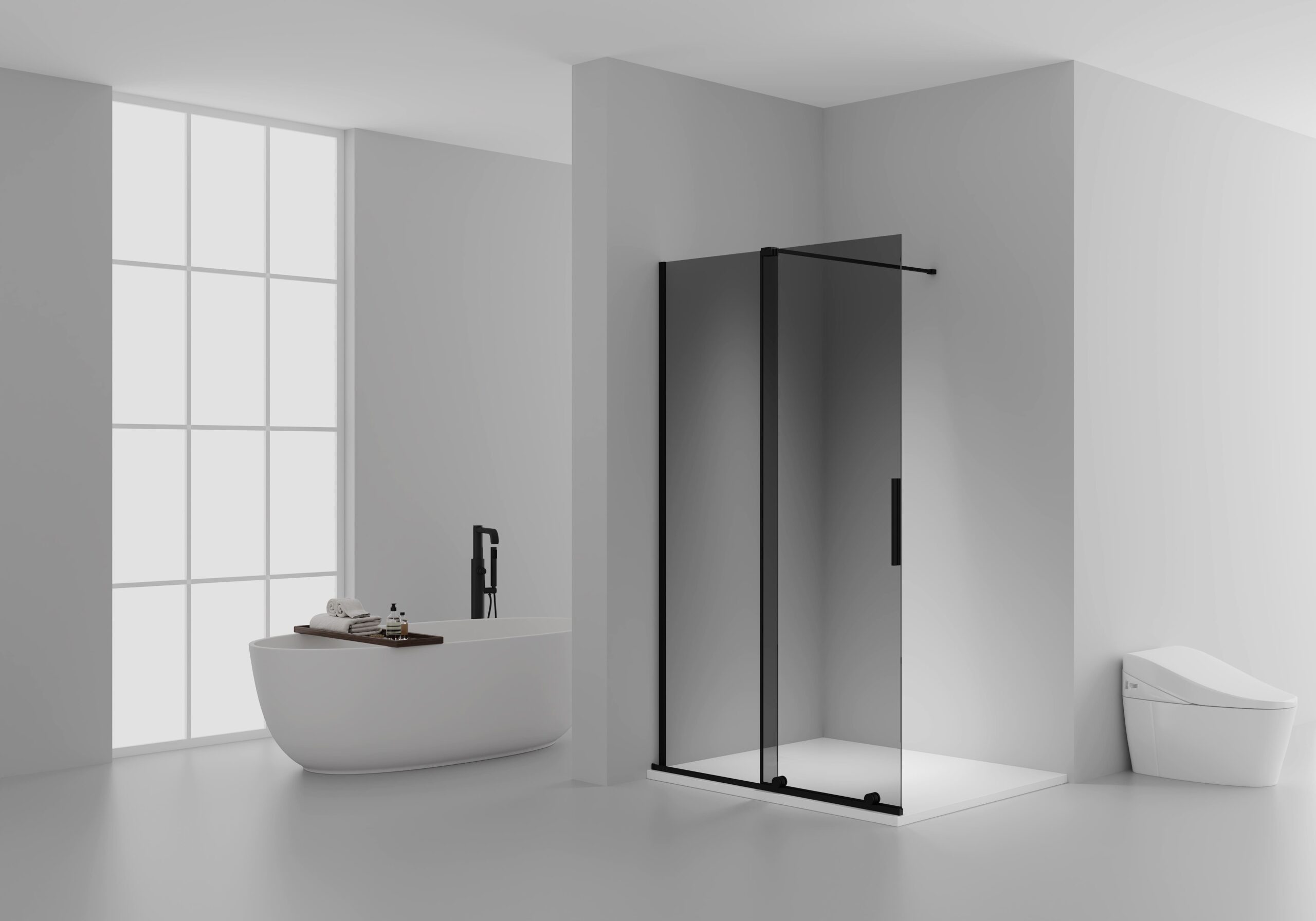 DW-C120B.jpg X-SLIDE WALK-IN SHOWER WITH SLIDING DOOR – SLIDING DOOR FOR NICHE – WITH ANTI-LIMESCALE TREATMENT – REVERSIBLE – 8MM SAFETY GLASS – 120X200CM – MATT BLACK – GREY SMOKE GLASS - Image 1