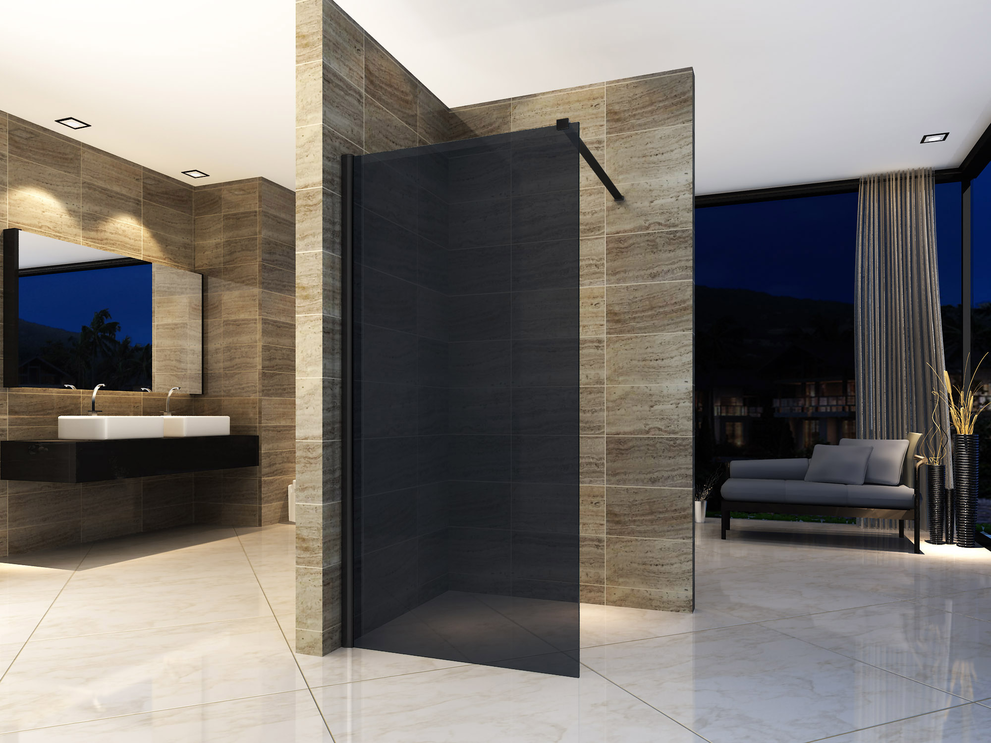 ECOG80.jpg ALONI WALK-IN SHOWER WALL SMOKE GLASS 8MM (80X200CM) - Image 1