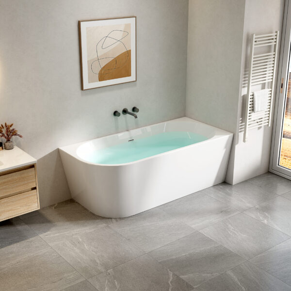 ALONI CORNER BATHTUB - RIGHT - WITH DRAINER SET AND CLICK WASTE - ACRYLIC - 180X80X58 CM - GLOSSY WHITE