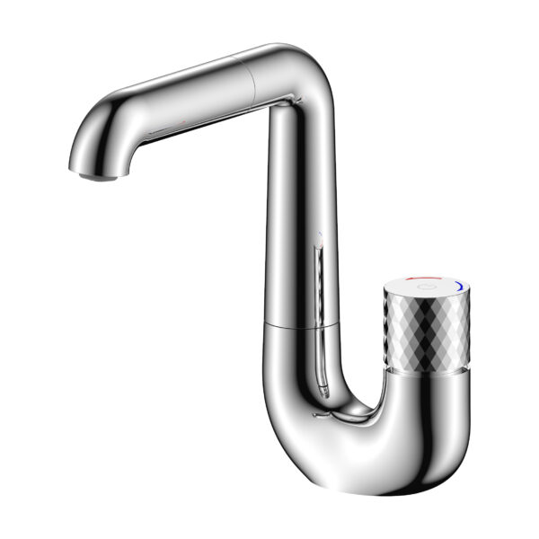 ALONI FLOW WASHBASIN MIXER - PUSH BUTTON - SWIVEL SPOUT - CHROME