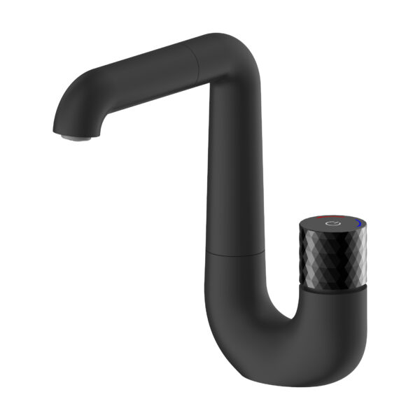 ALONI FLOW WASHBASIN MIXER - PUSH BUTTON - SWIVEL SPOUT - MATT BLACK