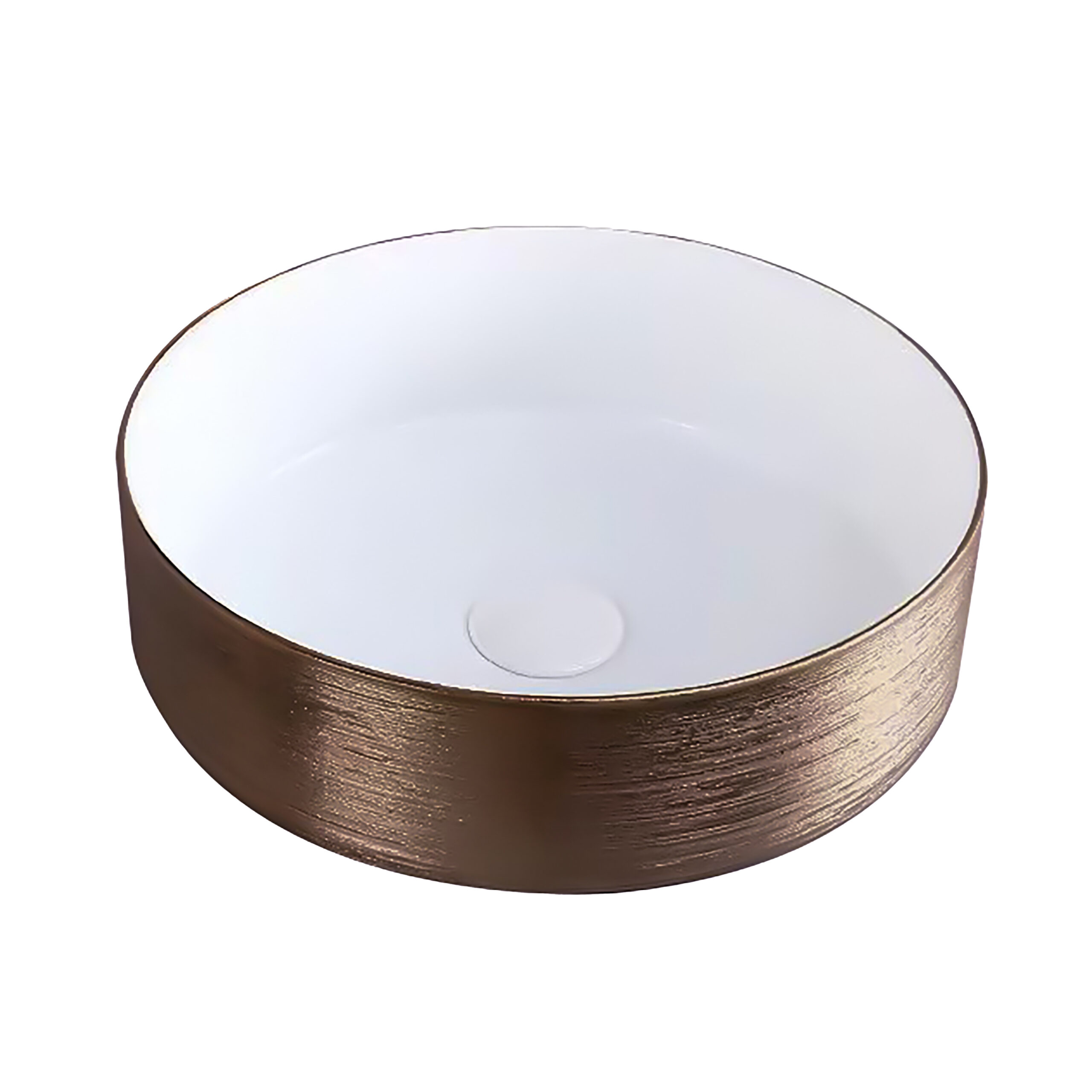 LP8009-2.jpg ALONI TURO WASHBASIN WITH TEXTURED SURFACE – COUNTERTOP – WITHOUT OVERFLOW – WITHOUT TAP HOLE – CERAMIC – 36X12.5X36 CM – BRUSHED COPPER/WHITE GLOSSY - Image 1