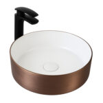 ALONI TURO WASHBASIN WITH TEXTURED SURFACE – COUNTERTOP – WITHOUT OVERFLOW – WITHOUT TAP HOLE – CERAMIC – 36X12.5X36 CM – BRUSHED COPPER/WHITE GLOSSY - Image 2
