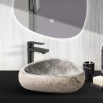 ROUND WASHBOWL OF NATURAL RIVER STONE THIN EDGE - GREY 30-35X15X1,5CM - Image 3