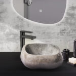 LAVABO EN PIERRE DE RIVIÈRE NATURELLE ENTIÈREMENT POLI - NOIR 30-35X15X1.5CM – Image 3