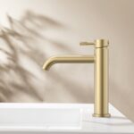 STRIA BASIN MIXER TAP – COLD START – REFINED RIBBED HANDLE – WITHOUT WASTE – BRUSHED GOLD - Image 2
