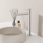STRIA BASIN MIXER – HIGH RISE – COLD START – REFINED RIBBED HANDLE – WITHOUT WASTE – CHROME - Image 2