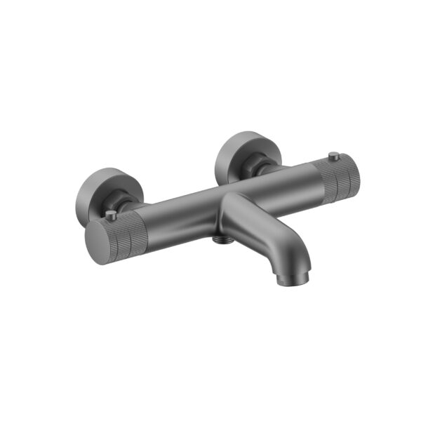 STRIA BATH MIXER – THERMOSTATIC – WALL-MOUNT – REFINED RIBBED HANDLES – GUNMETAL (PVD)