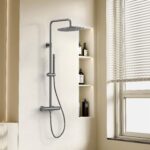 STRIA RAIN SHOWER SET – THERMOSTATIC – COOL TOUCH – 30 CM OVERHEAD SHOWER HEAD – EXPOSED INSTALLATION – REFINED RIBBED KNOBS – GUNMETAL - Image 2