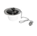 ÉVIER UTILITAIRE AVEC PARE-CHOCS - AVEC BOUCHON DE VIDANGE ET CHAÎNE - TÔLE D'ACIER - 37X50,5X33CM - BLANC BRILLANT – Image 3