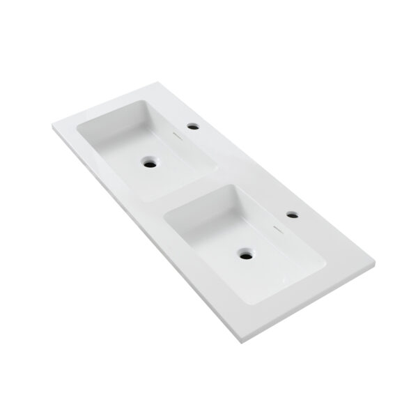 WONDA SQUARE SLIM WASHBASIN - 2 BASINS - WITH OVERFLOW - 2 TAP HOLES - POLYRESIN - 120X1,6X52,5 CM - MATT WHITE