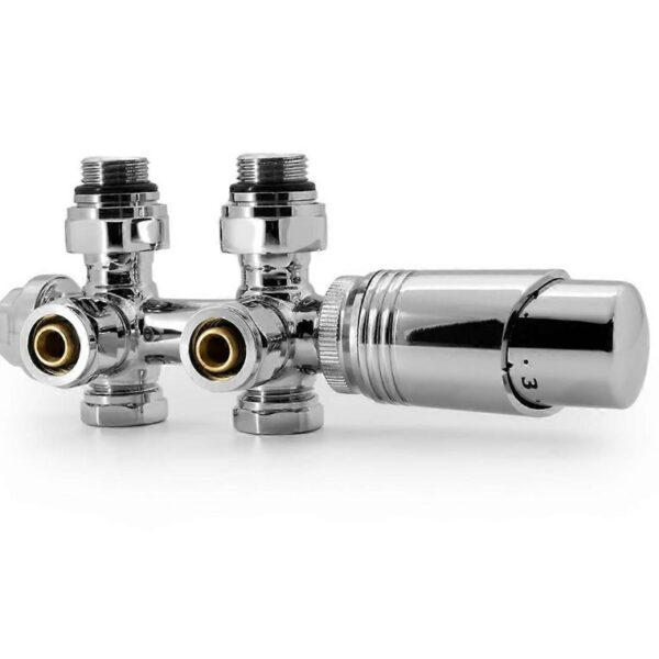 VANNE DE RADIATEUR ERFU - DESIGN - THERMOSTATIQUE - RACCORDEMENT MUR ET SOL - 1/2MX16/2 M30 - ACIER INOXYDABLE CHROME BROSSÉ