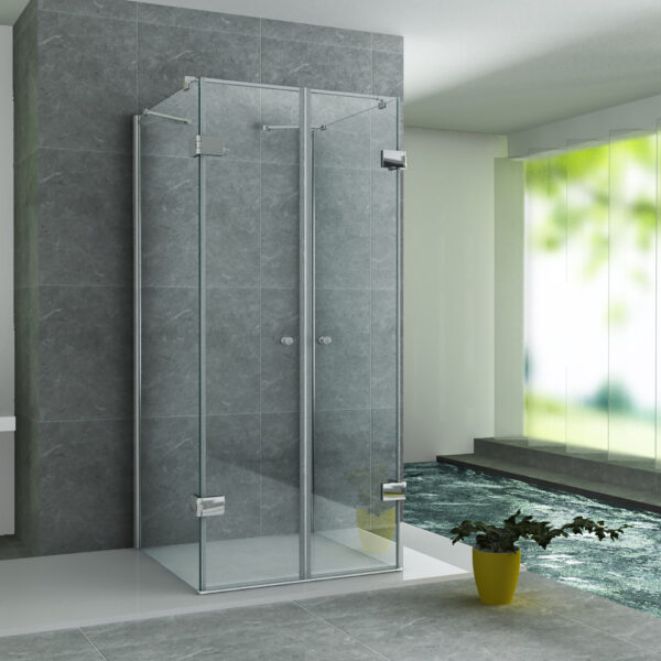 ALONI U-SHAPE SHOWER CABIN WITH 2 PIVOT DOORS AND 2 SIDE PANELS - ANTI-LIME TREATMENT - 8MM SAFETY GLASS - 90X90X195 CM - CHROME - CLEAR GLASS