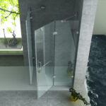 ALONI SHOWER ENCLOSURE WITH PIVOT DOOR AND FIXED PANEL AND SIDE PANEL - WITH ANTI-CALCAIRE TREATMENT - REVERSIBLE - 8MM SAFETY GLASS - 80X120X195 CM - CHROME - CLEAR GLASS - Image 2