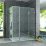 ALONI SHOWER ENCLOSURE WITH PIVOT DOOR AND 2 FIXED PANELS AND SIDE PANEL - WITH ANTI-CALCAIRE TREATMENT - REVERSIBLE - 8MM SAFETY GLASS - 90X120X195 CM - CHROME - CLEAR GLASS