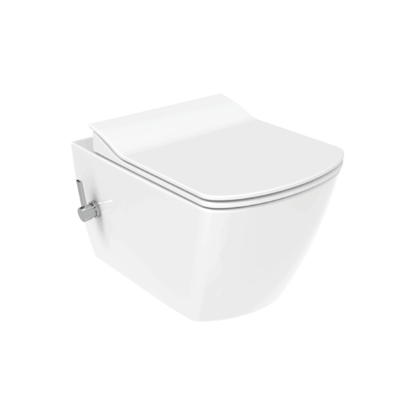CREAVIT ELEGANT WALL-HUNG TOILET WITH BIDET - RIMLESS - WITH COLD WATER BIDET TAP - WITHOUT TOILET SEAT - GLOSSY WHITE