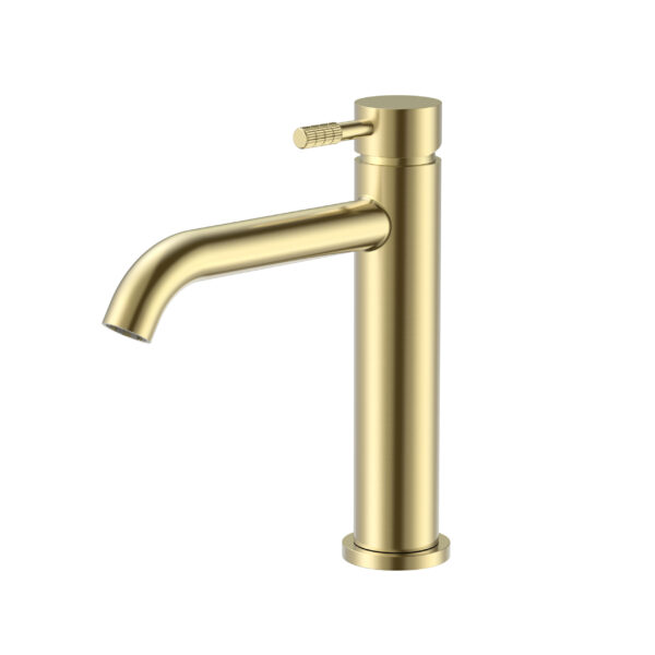 STRIA BASIN MIXER TAP – COLD START – REFINED RIBBED HANDLE – WITHOUT WASTE – BRUSHED GOLD