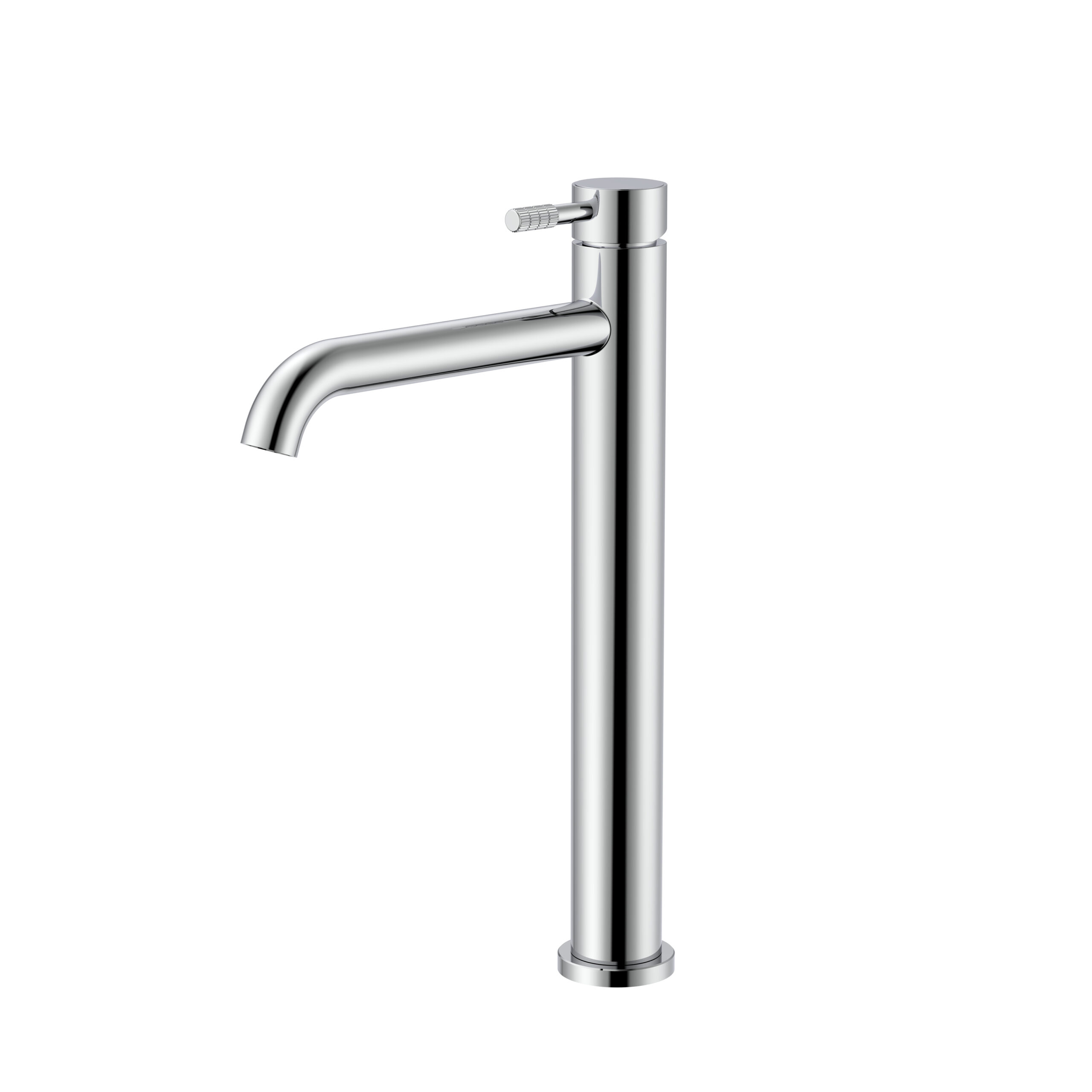 prm1210-c.jpg STRIA BASIN MIXER – HIGH RISE – COLD START – REFINED RIBBED HANDLE – WITHOUT WASTE – CHROME - Image 1