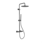 STRIA RAIN SHOWER SET – THERMOSTATIC – COOL TOUCH – 30 CM OVERHEAD SHOWER HEAD – EXPOSED INSTALLATION – REFINED RIBBED KNOBS – GUNMETAL