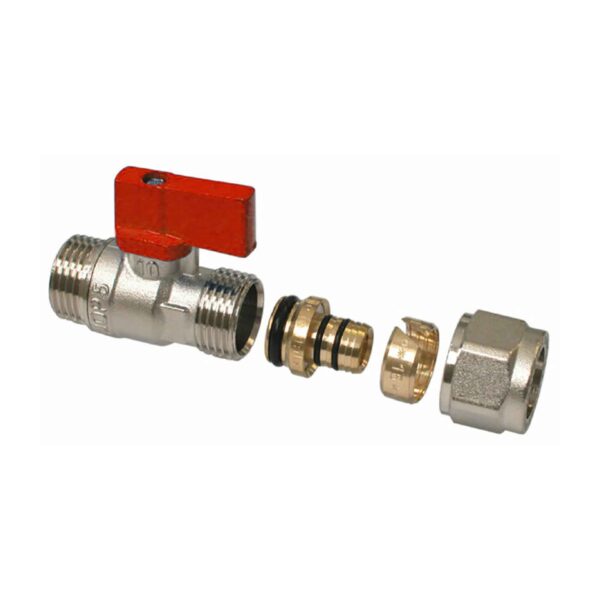 MINI ROBINET À BILLE ROUGE AVEC RACCORD 1/2 M RÉGLABLE X 16