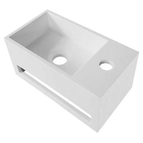 LAVABO SOLID SURFACE AVEC PORTE-SERVIETTES ET TROU POUR ROBINET DROIT (35,8X20,5X15,7CM) - BLANC