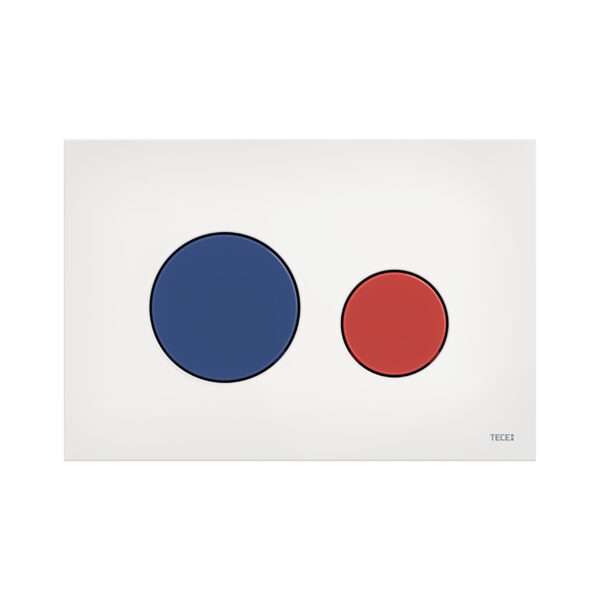 TECELOOP WC bedieningsplaat - DUAL FLUSH - RED & BLUE PUSH BUTTON - GLOSSY WHITE
