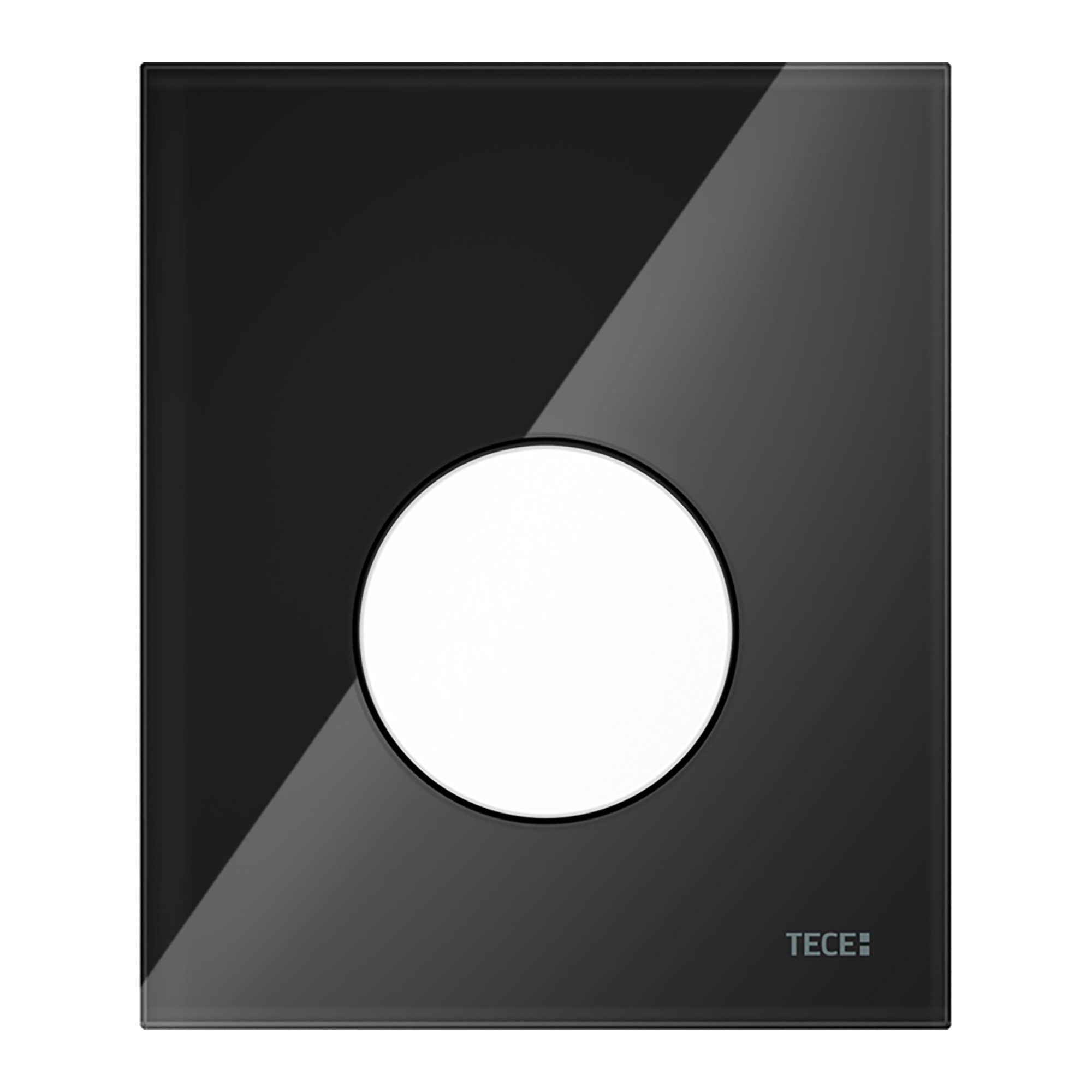 9242654-1.jpg TECELOOP URINOIRBEDIENINGSPLAAT VAN GLAS INCL. CARTOUCHE - GLAS GLANZEND ZWART - TOETS GLANZEND WIT - Afbeelding 1