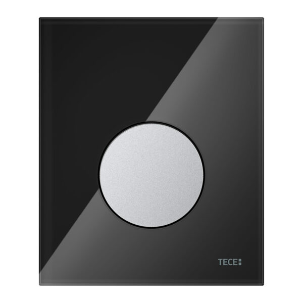 TECELOOP URINOIRBEDIENINGSPLAAT VAN GLAS INCL. CARTOUCHE - GLAS GLANZEND ZWART - TOETS MAT CHROOM