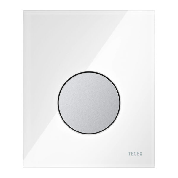 TECELOOP URINOIRBEDIENINGSPLAAT VAN GLAS INCL. CARTOUCHE - GLAS GLANZEND WIT - TOETS MAT CHROOM