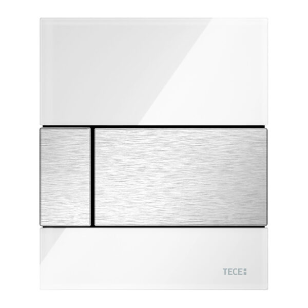 TECESQUARE URINOIRBEDIENINGSPLAAT VAN GLAS INCL. CARTOUCHE - GLAS GLANZEND WIT - TOETS RVS LOOK