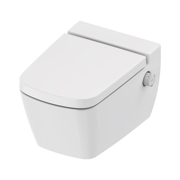 WC SUSPENDU TECENEO AVEC BIDET - AVEC ROBINET DE BIDET - EAU CHAUDE ET FROIDE - AVEC ABATTANT - 54 CM - BLANC BRILLANT