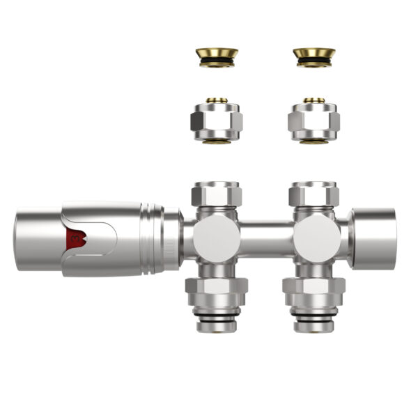 VANNE DE RADIATEUR - DESIGN - THERMOSTATIQUE - RACCORDEMENT MUR ET SOL - 1/2" mâleX16/2 M30 - INOX BROSSÉ